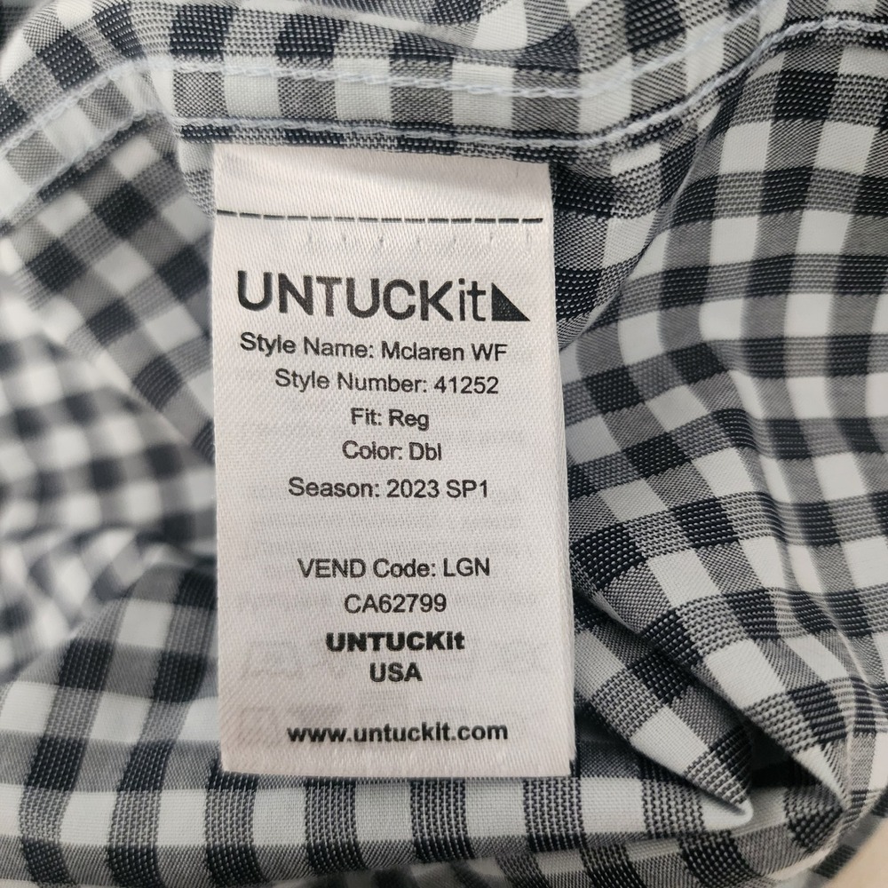 UNTUCKit Button Down Mens XXL Navy White Gingham Excellent Wrinkle Free Mclaren - Picture 3 of 6